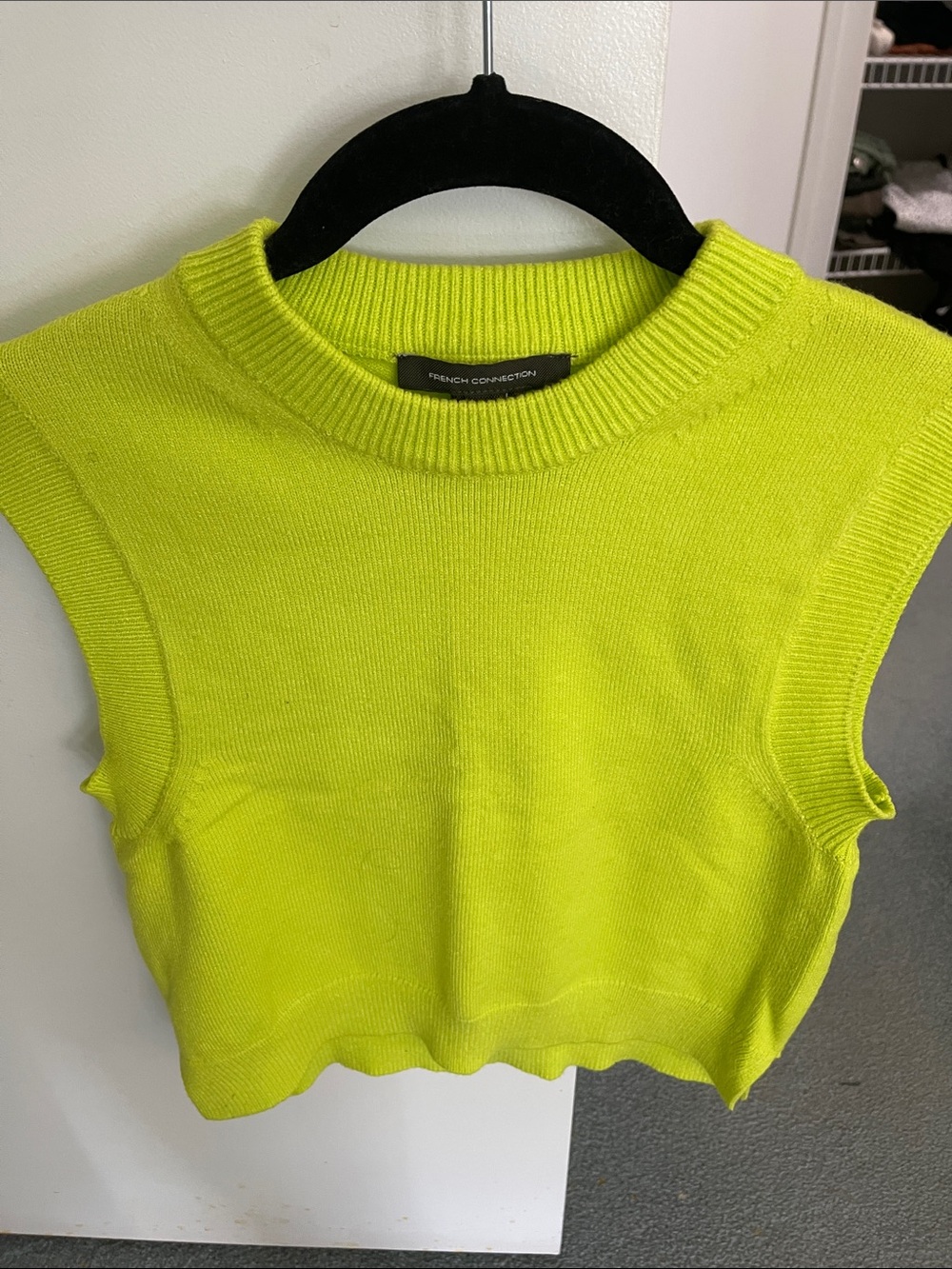 French Connection Neon Lime Sleeveless Knit Crop Top - Vibrant Lime